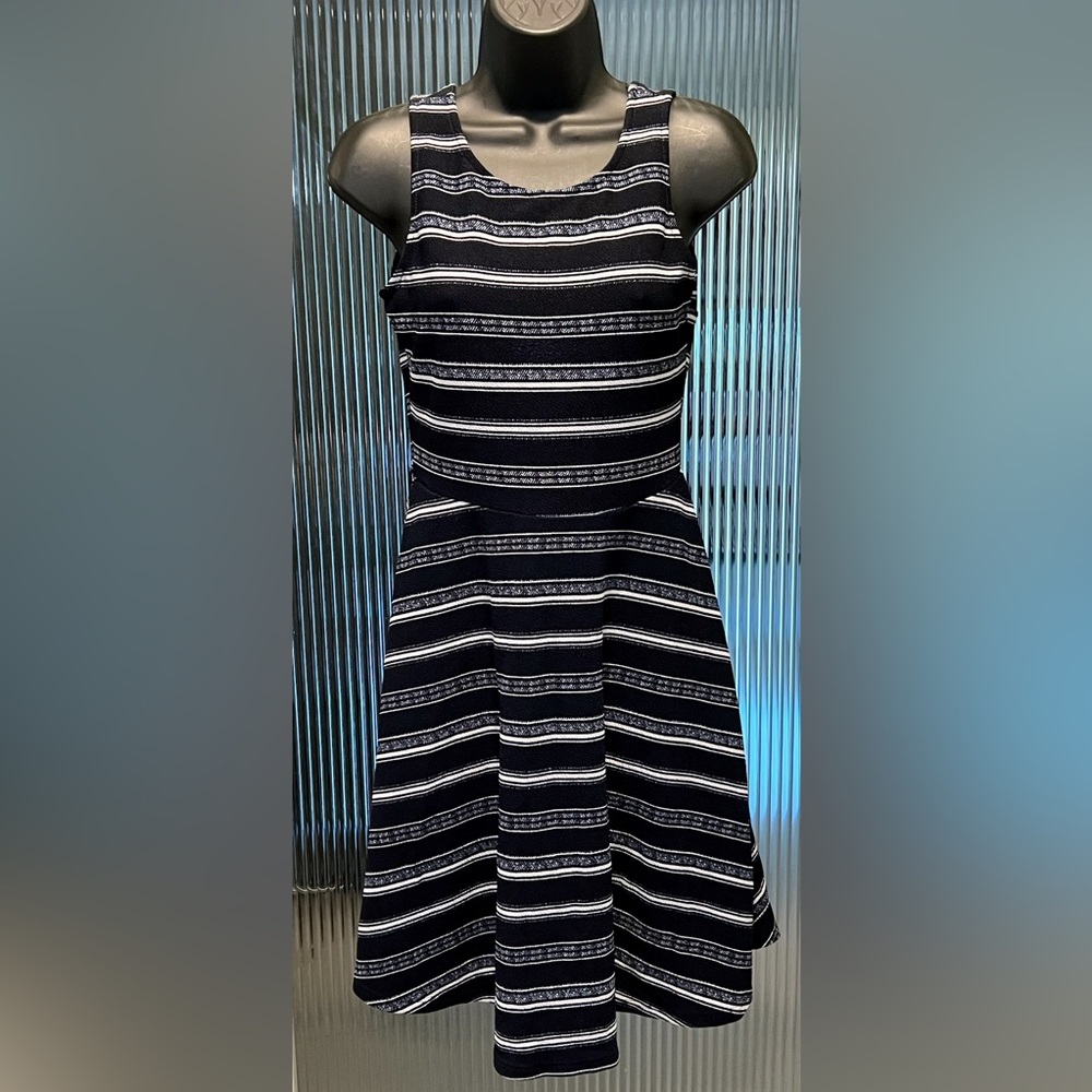 “Kaileigh”, Blue, and White Striped, Midi Dress,Size:Small